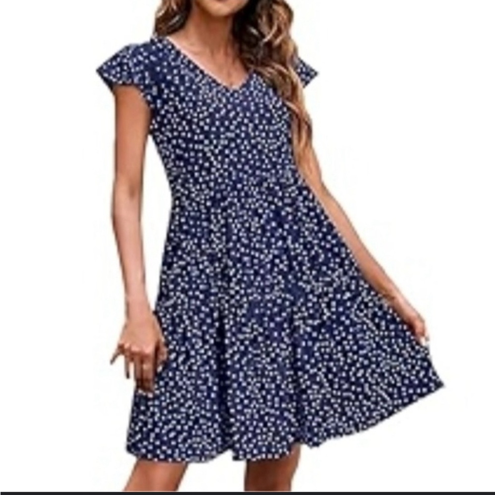 Navy and White Patterned Dress